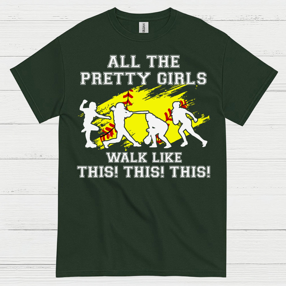 Pretty Girls Softball Walk Style T Shirt