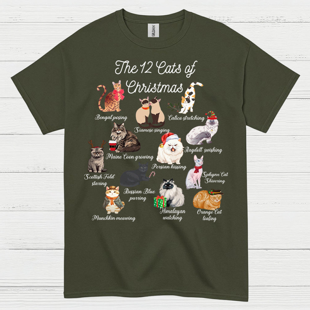 12 Cats of Christmas Cat Holiday T Shirt