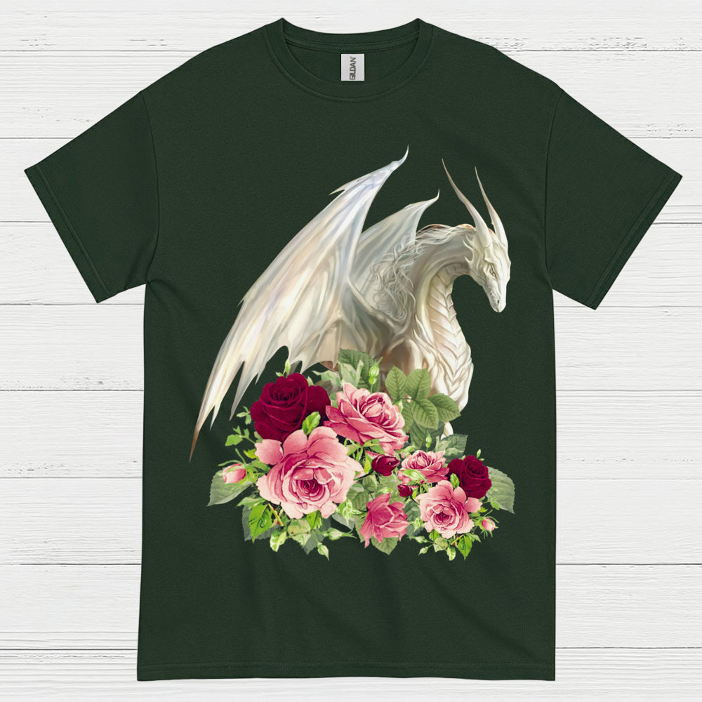 White Dragon With Roses T Shirt
