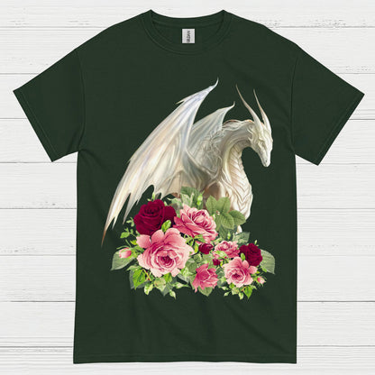 White Dragon With Roses T Shirt