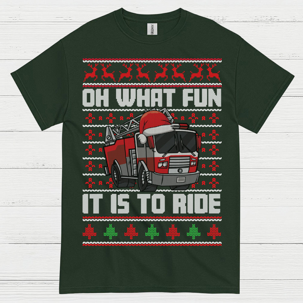 Oh What Fun It Is To Ride Fire Truck Christmas T Shirt