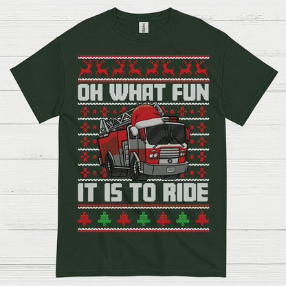Oh What Fun It Is To Ride Fire Truck Christmas T Shirt