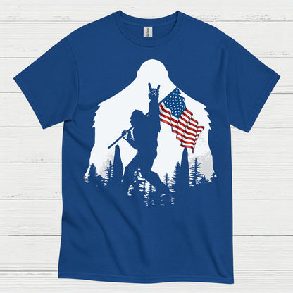 Patriotic Bigfoot American Flag T Shirt