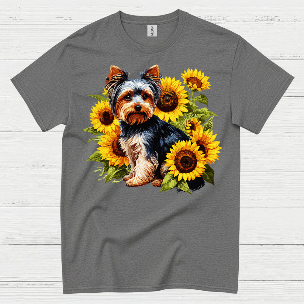 Cute Sunflower Yorkie Dog Lover T Shirt