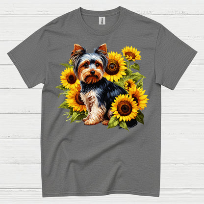 Cute Sunflower Yorkie Dog Lover T Shirt