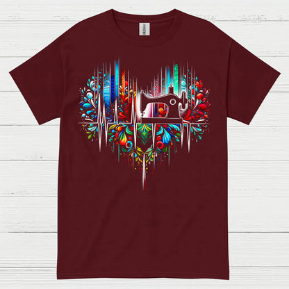 Sewing Machine Heartbeat Floral T Shirt