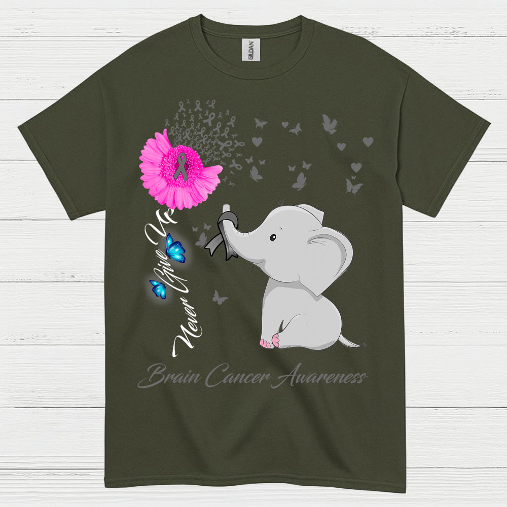 Never Give Up Brain Cancer Awareness T Shirt