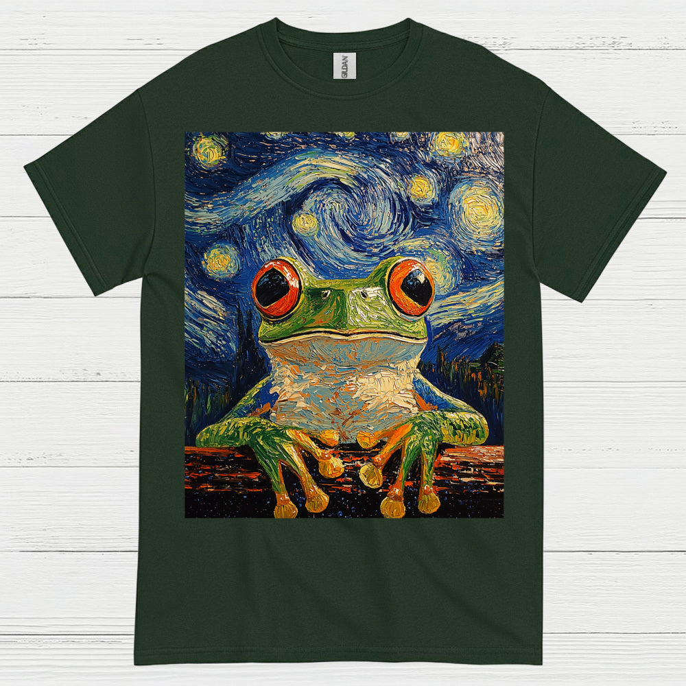 Whimsical Frog Starry Night Art T Shirt