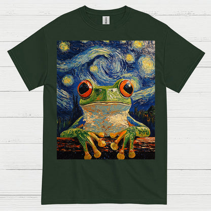 Whimsical Frog Starry Night Art T Shirt