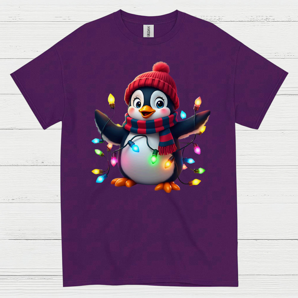 Cute Christmas Penguin Lights Graphic T Shirt