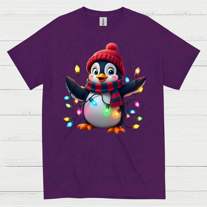 Cute Christmas Penguin Lights Graphic T Shirt