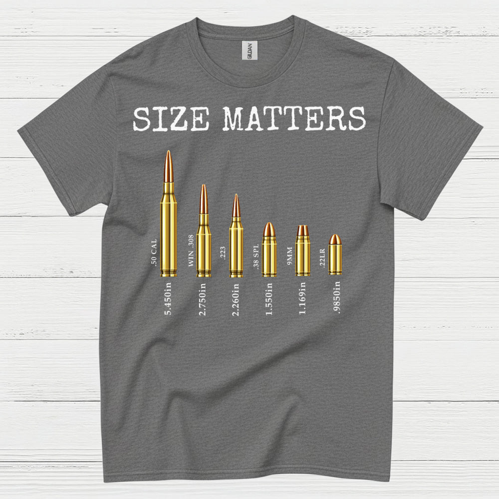 Size Matters Funny Ammo Comparison Graphic T Shirt