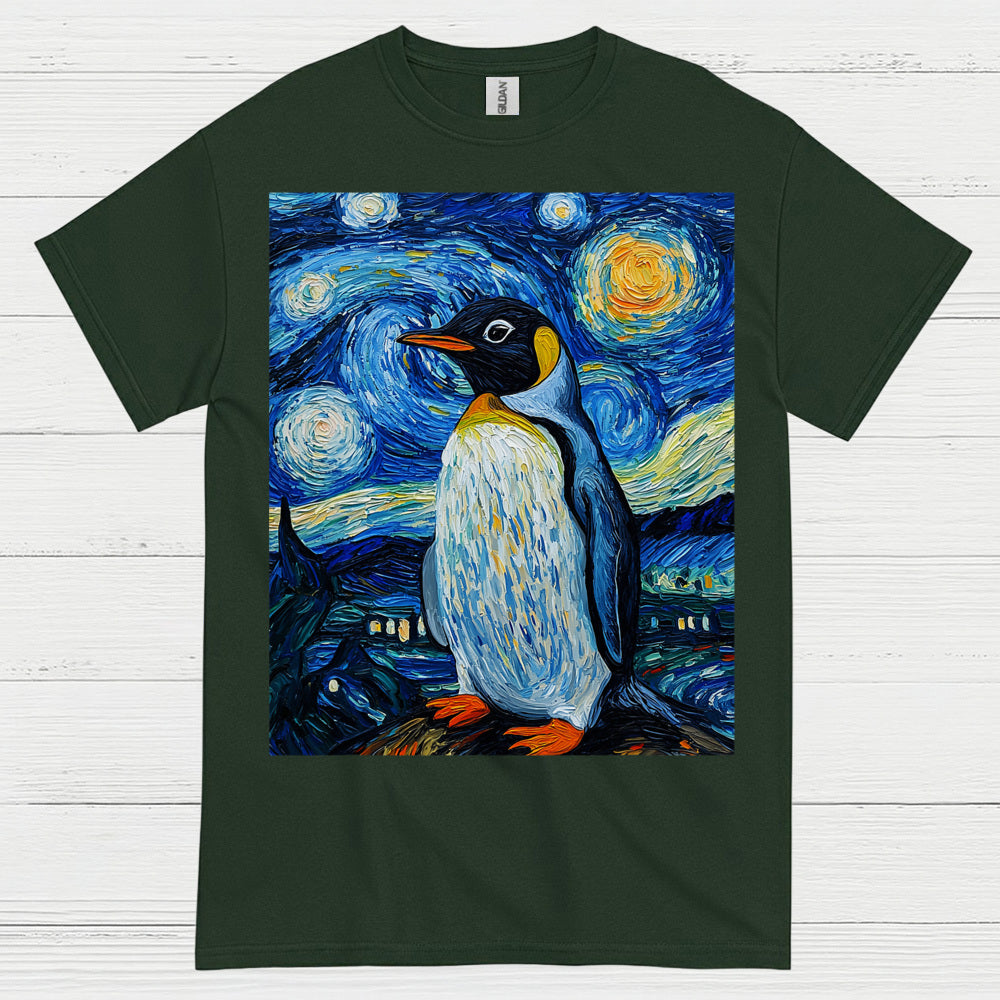 Penguin Starry Night Art Graphic T Shirt