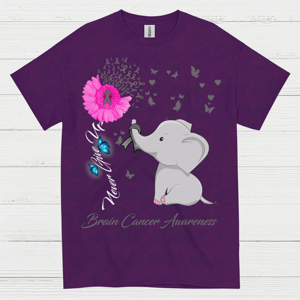 Never Give Up Brain Cancer Awareness T Shirt