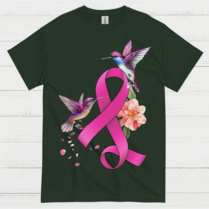 Breast Cancer Ribbon Hummingbird Floral T Shirt